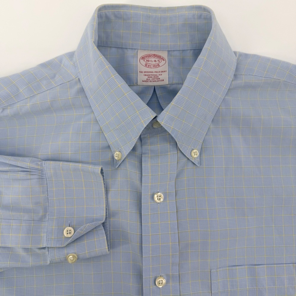Brooks Brothers Mens 16.5 4/5 Traditional Fit Non-Iron Cotton Dress Shirt Blue
